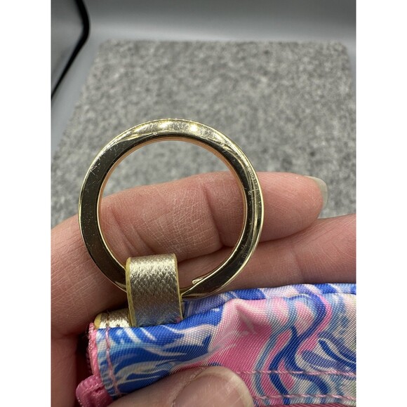 Lilly Pulitzer Wristlet ID Case Zip Pouch with Key Ring Attachment Blue Pink - Picture 3 of 7